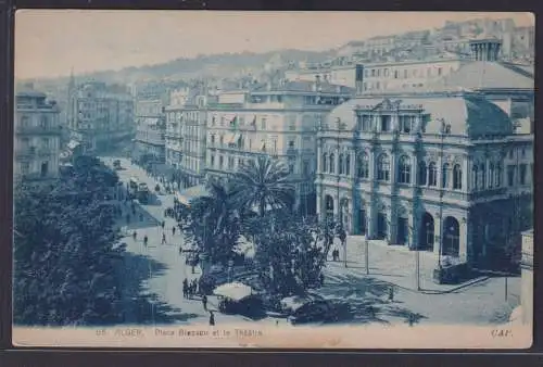 Ansichtskarte Alger Algier Algerien Platz Bresson Theater Strassenansicht Bäume