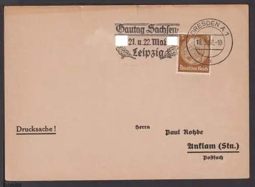 Deutsches Reich Brief selt. SST Gautag Sachsen Leipzig 1938 Dresden