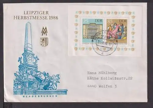 Briefmarken Deutschland DDR Brief Block 1986 Leipziger Herbstmesse