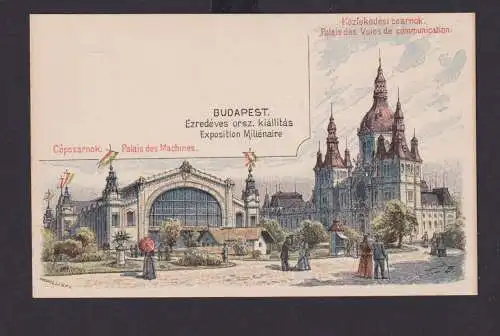 Ungarn Litho Ganzsache 2 Kreuzer Budapest Palais des Machines