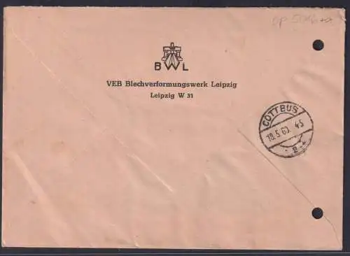 DDR Dienst Brief MEF ab Leipzig Bezirkskontor Bedarf Landwirtschaft 17.5.1960