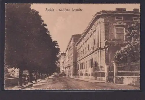 Ansichtskarte Susak Kroatien Promenade Allee Bäume Jugoslawien