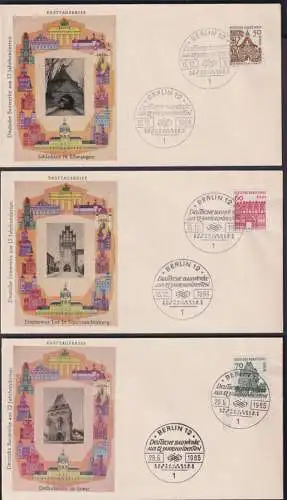 Berlin Bauwerke 243-249 jeweils auf FDC Deutsche Bauwerke aus 12 Jahrhunderten