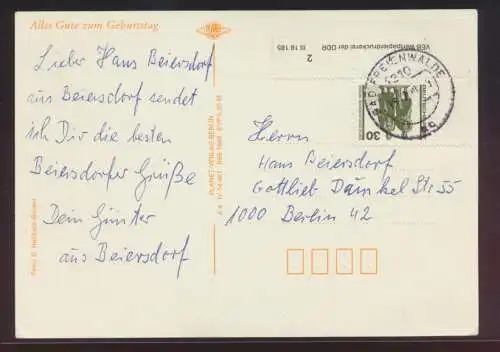 DDR Druckvermerk Bogenecke Eckrand von Bad Freienwalde nach Berlin auf Postkarte