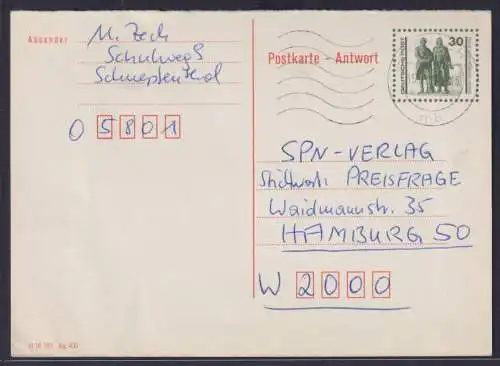 DDR Ganzsache P 108 A Antwort Goethe Schiller Denkmal Eisenach nach Hamburg