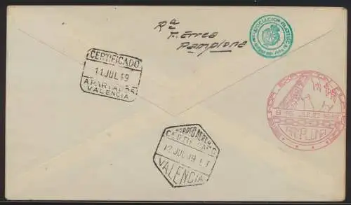 Flugpost air mail Spanien Spain Gedenken an Francisco Javier Pamplona Valencia