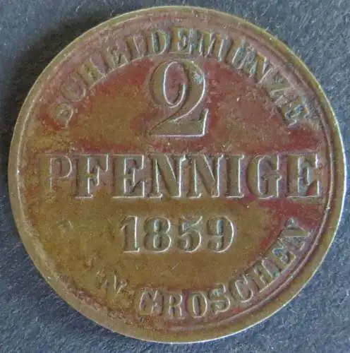 Münze Braunschweig 90 - 2 Pfennig Scheidemünze 1859 Sachsenroß Kupfer ss