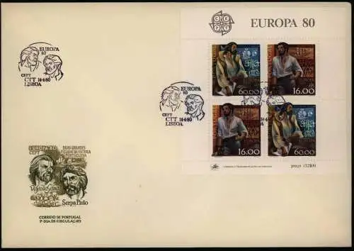 Portugal Block 29 Europa CEPT Bedeutende Persönlichkeiten 1980 auf FDC Ersttag