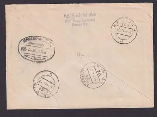 Bahnpost Eilboten Brief DDR Druckvermerk Burg Spreewald Berlin Görlitz via