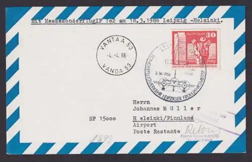 Briefmarken Flugpost DDR Messe Sonderflug Leipzig Helsinki Vantaa Finnland