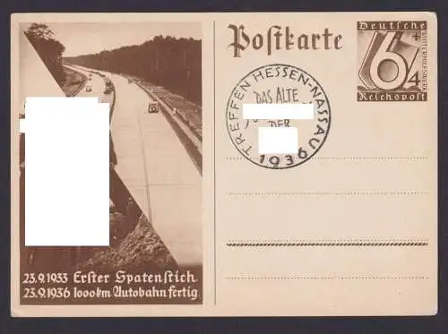 Deutsches Reich Ganzsache Autobahn 1. Spatenstich inter. SST Treffen Hessen