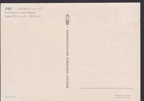 Flugpost air mail Ansichtskarte SAS Caravelle Jet Rolls Royce Avon Engines