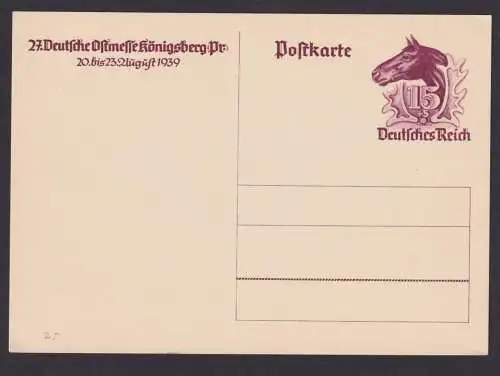 Königsberg Briefmarken Deutsches Reich Ganzsache Ostmesse Pferde Pferdesport