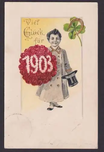 Ansichtskarte Jugendstil Art Nouveau Neujahr 1903 Künstlerkarte Goldauflage ab