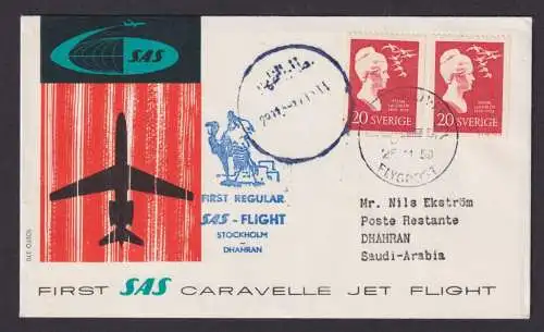 Flugpost Brief SAS Erstflug Caravelle Destination Stockholm Schweden Dhahran