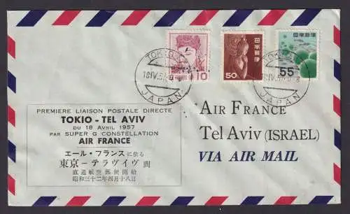 Flugpost Brief Air Mail Air France Destination Tokio Japan Tel Avis Israel Erst-