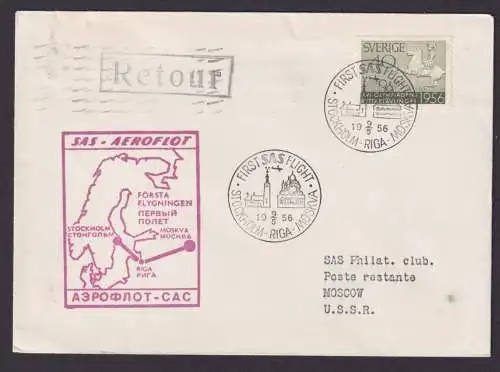 Flugpost Brief Air Mail Schweden SAS Aeroflot Erstflug Stockholm Riga Moskau