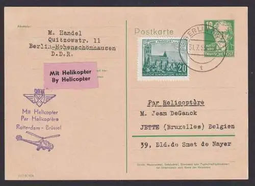 Helikopter Flugpost Brief DDR Ganzsache Köpfe Bebel Sabena inter. Zuleitung