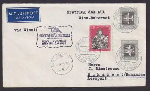 Flugpost Brief Air Mail Erstflug AUA Österreich DDR Zuleitung Wien Bukarest