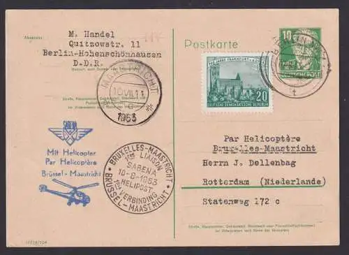 Helikopter Flugpost Brief DDR Ganzsache Köpfe Bebel Sabena inter. Zuleitung