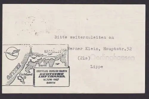 Flugpost Brief Air Mail Heuss Zusammendruck Erstflug Lufthansa Barth Stralsund