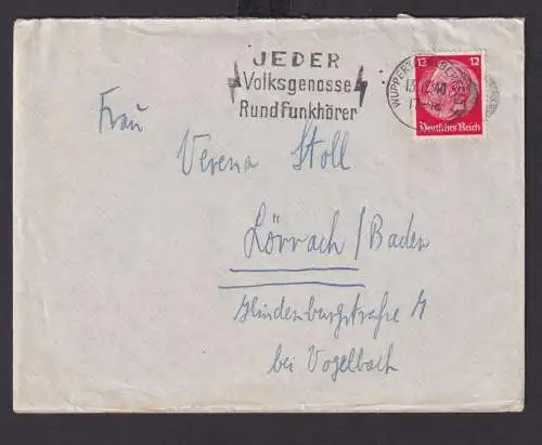 Wuppertal NRW Deutsches Reich Drittes Reich Brief SST Jeder Volksgenosse