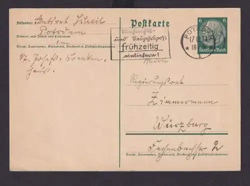 Ganzsache Potsdam Brandenburg Deutsches Reich Drittes Reich Karte Postsache SST