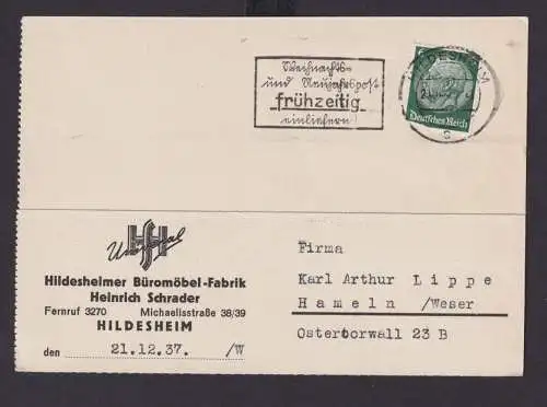 Hildesheim Niedersachsen Deutsches Reich Drittes Reich Karte Postsache SST