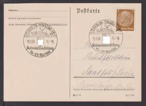 Deutsches Reich Brief selt. SST Berlin Spandau Kolonialausstellung 1938