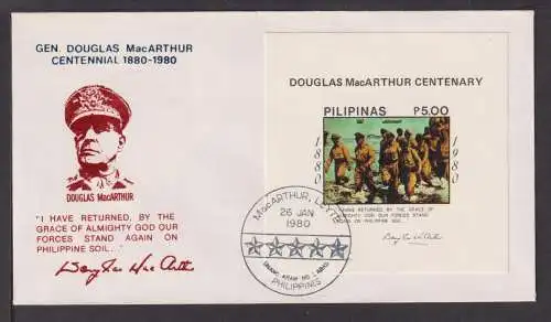 Briefmarken Phillipinen Übersee Brief Block 1980 100 Jahre Douglas Mac Arthur