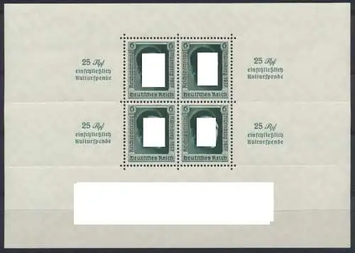 Deutsches Reich Block 11 Kulturförderung 1937 Luxus postfrisch MNH Kat. 340,00