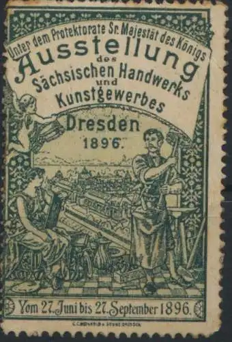 Sachsen Vignette Dresden Handwerk Ausstellung Protektorat Sr Majestät des Königs