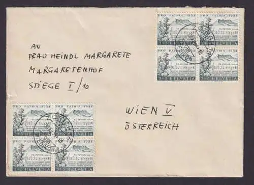 Briefmarken Schweiz Brief 2mal Viererblock Pro Patria Zürich n Wien V Österreich