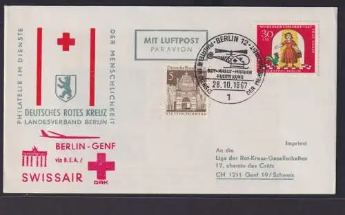 Flugpost airmail Rotes Kreuz selt SST Swissair mit Brandenburger Tor Berlin Genf