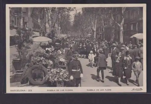 Ansichtskarte Barcelona Spanien Rambla de las Flores Blumenkorso nach Hildesheim