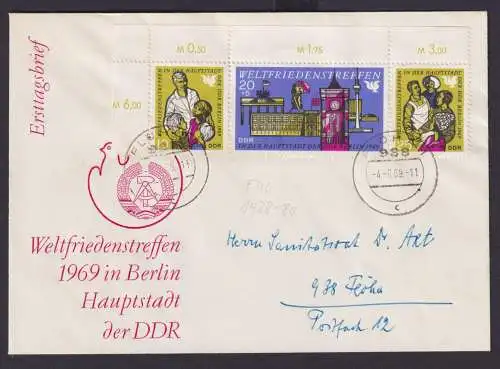 DDR Brief Bogenecke Eckrand Zusammendruck Weltfriedenstreffen Flöha FDC