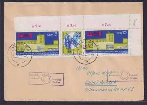 DDR Bogenecke Zusammendruck Brief Leipzig nach Reinbek Rundfunk