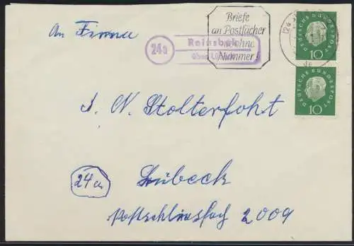 Bund Brief MEF Heuss Landpoststempel Reinsbek über Lübeck 2.1.1961