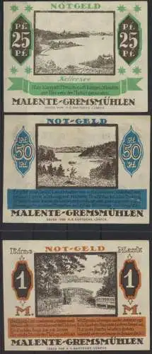 Geldscheine Banknoten Notgeld Malente 3 verschied. 25 Pfg.- 1 Mark Top-Erhaltung