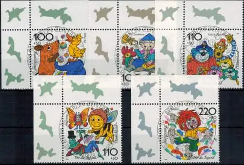 Bund 1990-94 Bogenecke Eckrand Vollstempel Jugend Trickfilm o. li. Ersttags-SST