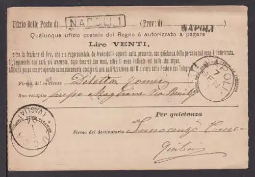 Italien Ganzsache Postanweisung Neapel Lucca