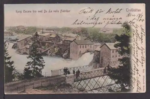 Ansichtskarte Trollhättan Brücke mit Fabrik Schweden 1905 Vennersborg