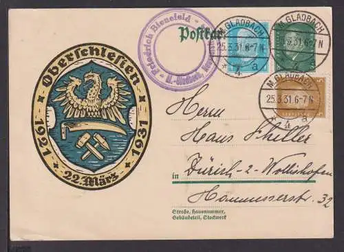 Deutsches Reich Auslands Ganzsache M.Gladbach NRW Oberschlesien 1921 1931