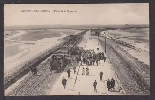 Eisenbahn Ansichtskarte Mont Saint Michel Frankreich Ankunft mit Zug