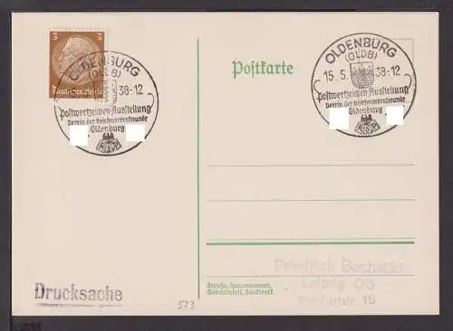 Deutsches Reich Brief selt. SST Oldenburg Postwertzeichen Ausstellung 1938