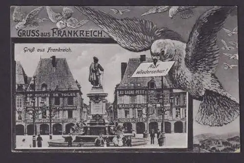 Ansichtskarte Frankreich Stadtplatz Feldpost Westerkappeln NRW Brieftaube