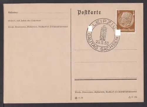 Deutsches Reich Brief selt. SST Gautag Sachsen 1938 Leipzig