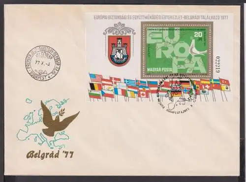 Briefmarken Ungarn Europa Brief Block 1977 Europäische Freidenskonferenz Belgrad