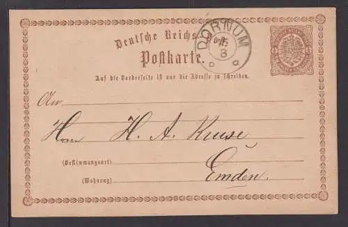 Deutsches Reich Brustschild Ganzsache P 1 K2 Dornum nach Emden Ausgabe 1873