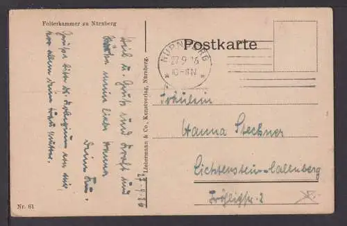 Ansichtskarte Nürnberg Bayern Folterkammer 1916 Lichtenstein Callnberg Sachsen